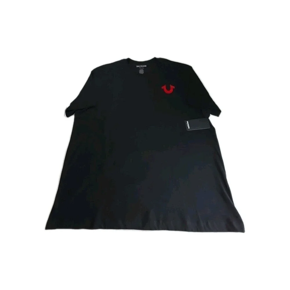 True Religion Men's Flocked Logo Graphic T-Shirt Style 100% Cotton 3XL JET BLACK